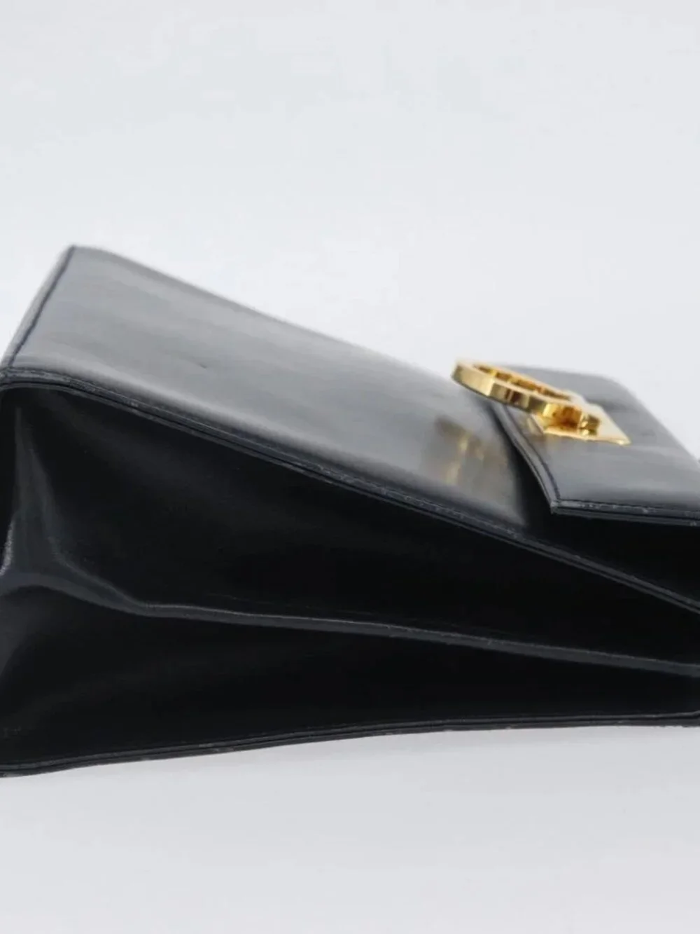Salvatore Ferragamo Gancini Hand Bag Leather 2way Navy Gold Auth AMZ378